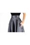 Gray Satin Skirt with High Waist Dense Flared Pockets - 5