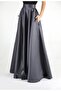 Gray Satin Skirt with High Waist Dense Flared Pockets - 3