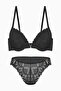 Anna Lace Bra Panty Set with Gold Accessories - Push up - 2568 - Black