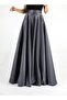 Gray Satin Skirt with High Waist Dense Flared Pockets - 2