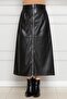 Leather Skirt with Front Zipper Detail-Black