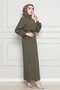 فستان بياقة مدورة وحزام - كاكي - 2