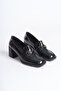 Women's Buckle Detail Thick Heeled Loafer Loarne Black