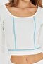 Blue Stitch Detail White Modal Crop Bluz - 5