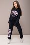 Navy Blue Oxford Printed Hooded Girls' Tracksuit Set 19821