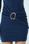 Women's Navy Blue Waist Buckle Drawstring Detailed Diver Mini Dress - 8