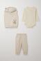 Baby Boy Bodysuit 3 Piece Set with Cute Rabbit Emblem 4 Months-1 Years, Beige