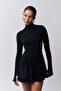Turtleneck Finger Snap Long Sleeve Black Short Dress 5091