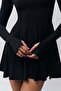 Turtleneck Finger Snap Long Sleeve Black Short Dress 5091 - 3