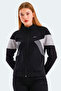 Victory Women's Zippered Stand Collar Black Sweatshirt with Pockets