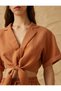 V-Neck Tie Waist Short Sleeve Crop Shirt - 5