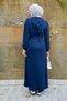 Scuba Fabric Wide Belt Sports Dress - Navy - 3