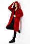 Women's Red Hooded Oversize Loose Long Pocket Knitwear Cardigan - 2