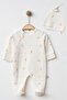 Newborn Rompers 0-3-6 Months Ecru Baby Rompers with Moon Print and Snap Fasteners with Gloves V