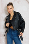 Kemerli Oversize Deri Biker Ceket - 5