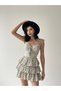 Flower Pattern Strap Tiered Mini Dress - 6