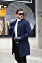 Men's Black Long Comfortable Shirt Collar Spoon Coat