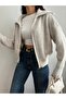 Stone Shawl Collar Zippered Knit Cardigan - 6