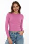 Stretch Fabric Cotton Crop T-Shirt - Slim Fit - Dark Pink