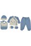 Baby Boy Ecru Blue Bro Car Embroidered 5 Piece Hospital Discharge Set