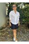 White Raglan Sleeve Poplin Shirt with Elastic Waist Detail - 2