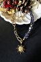 Sun Detailed Purple Stone And Gold Chain Necklace
