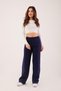 High Waist Wide Leg Navy Blue Knitwear Trousers - 2