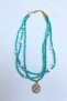Turquoise Spiral Bead Necklace with Zodiac Medallion Pendant - 4