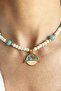 Natural Agate and Broken Stone Cat Detailed Necklace with Pearls - 2
