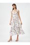 Floral Viscose Midi Dress Tie-Detail Strappy Ruffled Sweetheart Neck Bow Detail