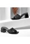 Women's Black Stone Detailed Heeled Slippers - 3