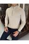 Italian Style Slim Fit Men's Half Turtleneck Zippered Knitwear Sweater Beige T13107