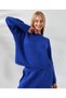 Women's Winter Blue Elastic Waist Skirt Crew Neck Sweater Knitwear Set - 3