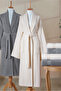 6 Piece Striped Bathrobe Set 100% Cotton Certified Family Towel Bathrobe Set Dowry Set Gray - Cream - 7