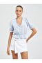 Balloon Sleeve Blouse Deep U Neck Ruffle Button Detailed Cotton - 3