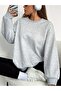 Women's Crew Neck Fleece Inside Oversize Fit Basic Gray Sweatshirt