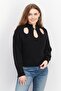 Women Split Neck Long Sleeve Textured Top, Black