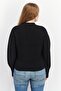 Women Split Neck Long Sleeve Textured Top, Black - 2