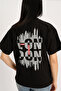 LONDON BASKILI  SİYAH OVERSIZE - 5