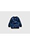 Boy's Navy Blue Camouflage All over Camouflage Patterned Zippered Pocket Crew Neck Sweatshirt - 2