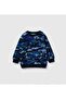 Boy's Navy Blue Camouflage All over Camouflage Patterned Zippered Pocket Crew Neck Sweatshirt