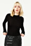 Women's Black Crew Neck Finger Detailed Body - 2