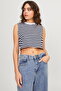 Women's Striped Crew Neck Crop Top - Alvira - 5
