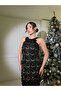 Women's Black-Gold Imported Sequin Sequin Fabric Lined Back Low-Cut and Slit Bow Detail Designer Dress - 4