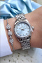27mm Mini Case Light Blue Dial Metallic Stylish Women's Wristwatch with Rhinestone Bracelet Gift