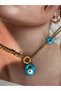 Stainless Steel Women's Gold Necklace with Evil Eye Beads - 2