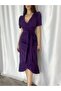 Women's Double Breasted Collar Midi Length Belted Crepe Dress 120 Cm - 6