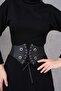 Stretchy Knitwear Fabric Stand Collar Belt Gift Long Sleeve Midi Length Dress 134 - 2