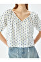 V-Neck Lace-Up Balloon Sleeve Blouse - 5