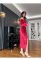 Red Velvet Front Slit Off the Shoulder Long Dress - 7